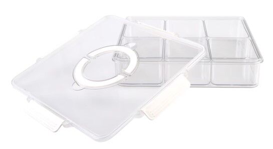 Alfresco Lane 6 Compartment Square Grazing Box with Carry Handles - Clear