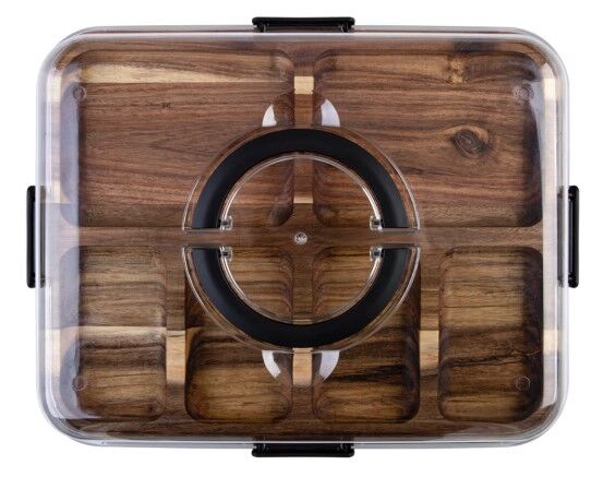 Alfresco Lane Acacia Wood 6 Compartment Rectangular Grazing Platter with Lid