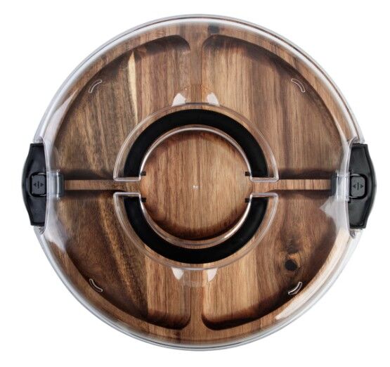 Alfresco Lane Acacia Wood 5 Compartment Round Grazing Platter with Lid