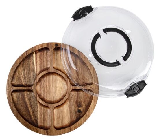 Alfresco Lane Acacia Wood 5 Compartment Round Grazing Platter with Lid