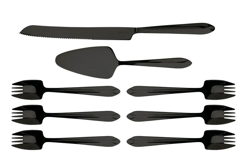 Splayd Cake Knife, Server and Splayd Black Set of 8