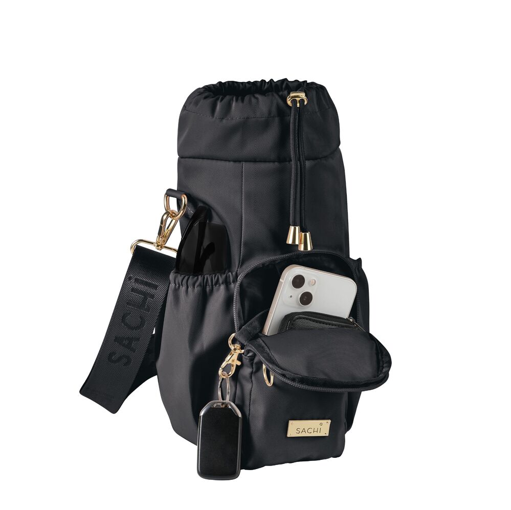 Sachi Crossbody Insulated Bottle Bag - Black - Large