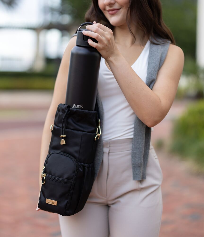 Sachi Crossbody Insulated Bottle Bag - Black - Large