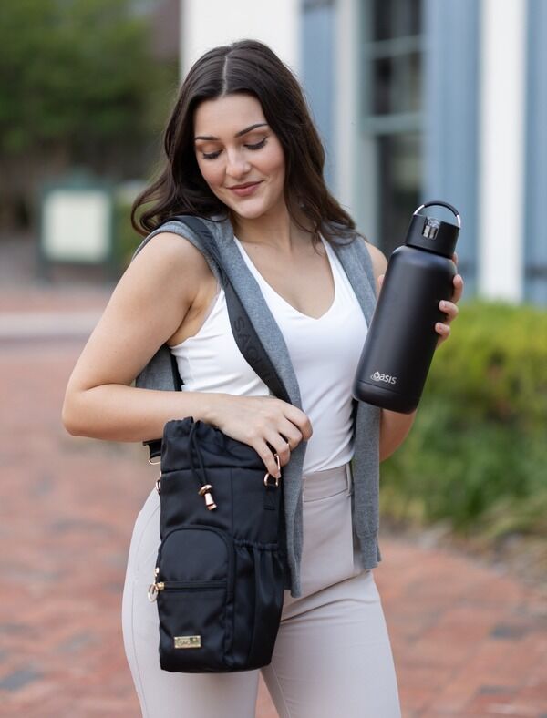 Sachi Crossbody Insulated Bottle Bag - Black - Large