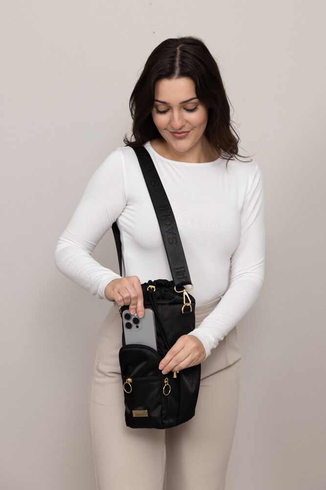 Sachi Crossbody Insulated Bottle Bag - Black - Large