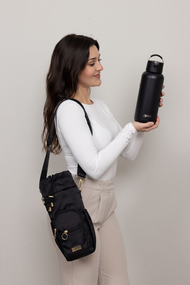 Sachi Crossbody Insulated Bottle Bag - Black - Large