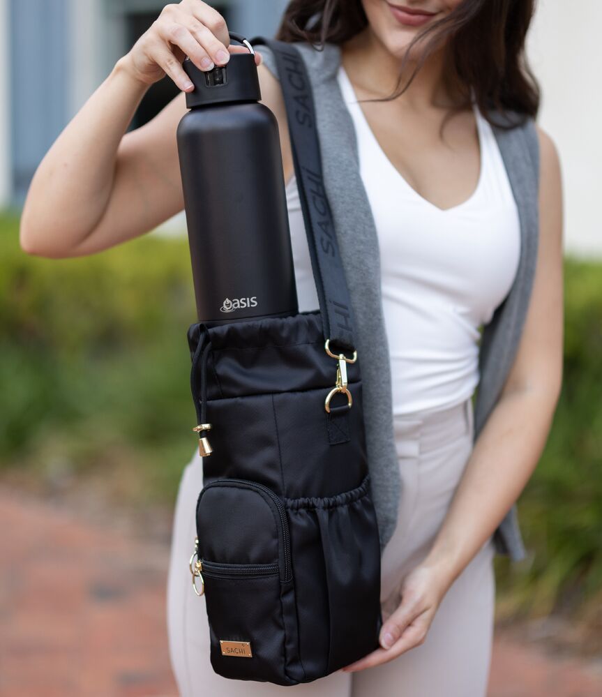 Sachi Crossbody Insulated Bottle Bag - Black - Large