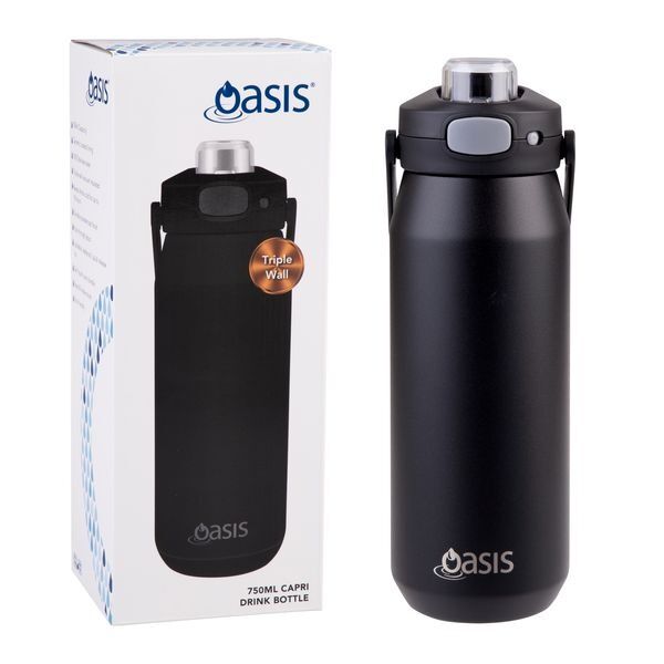 Oasis Capri Triple Wall Insulated Water Bottle - 750ml Black