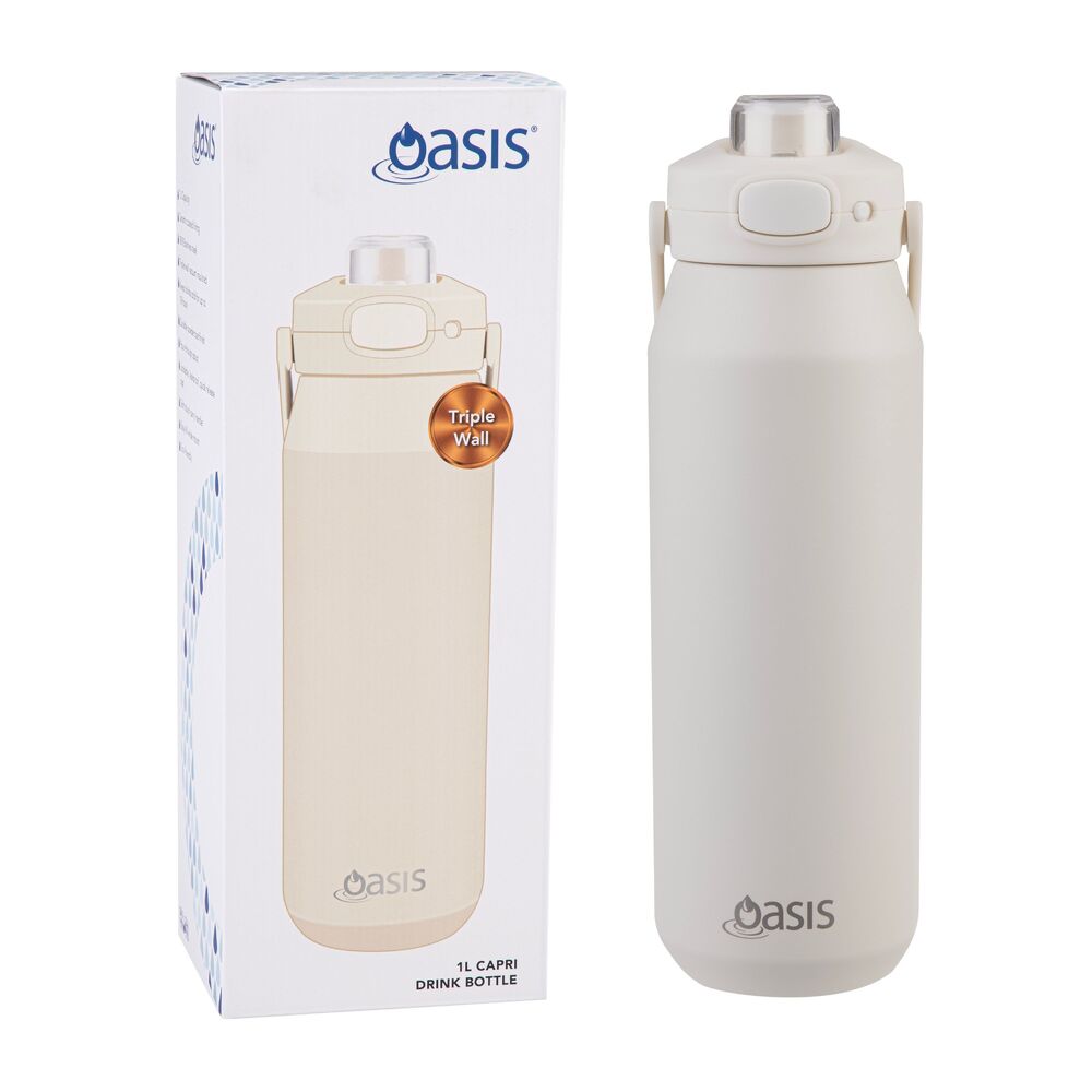 Oasis Capri Triple Wall Insulated Water Bottle - 1L Alabaster