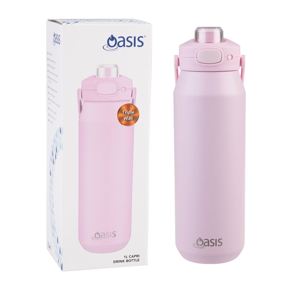 Oasis Capri Triple Wall Insulated Water Bottle - 1L Pink Lemonade