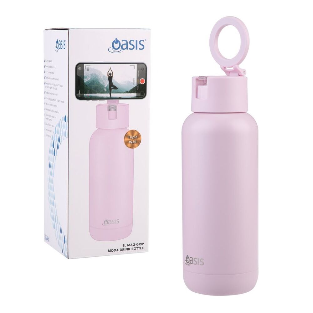 Oasis Moda Mag-Grip Triple Wall Insulated Water Bottle - 1L Pink Lemonade