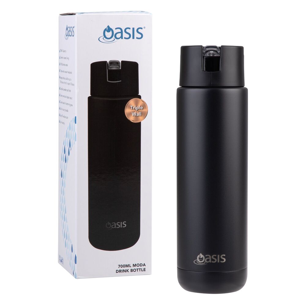 Oasis Moda Triple Wall Insulated Water Bottle - 700ml Black