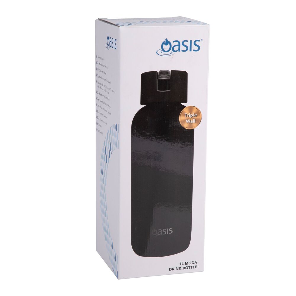Oasis Moda Triple Wall Insulated Water Bottle - 1L Black