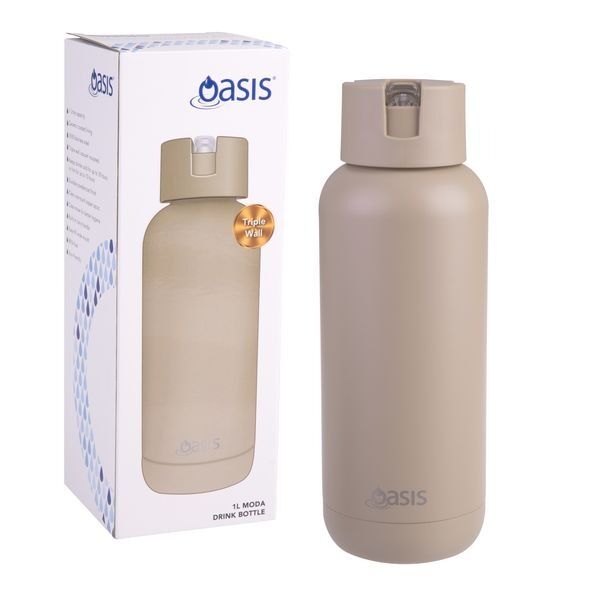 Oasis Moda Triple Wall Insulated Water Bottle - 1L Latte