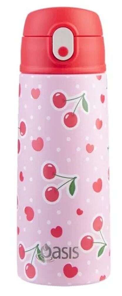 Oasis Double Wall Insulated Sipper Straw Kid's Drink Bottle - 550ml Cherry Crush