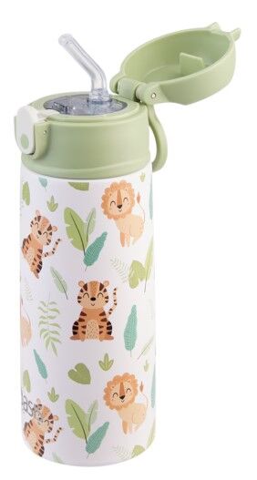 Oasis Double Wall Insulated Sipper Straw Kid's Drink Bottle - 550ml Jungle Buddies