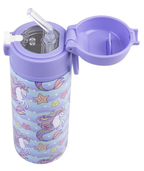 Oasis Double Wall Insulated Sipper Straw Kid's Drink Bottle - 550ml Mermaid Unicorns
