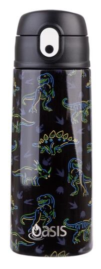 Oasis Double Wall Insulated Sipper Straw Kid's Drink Bottle - 550ml Neon Dinosaurs