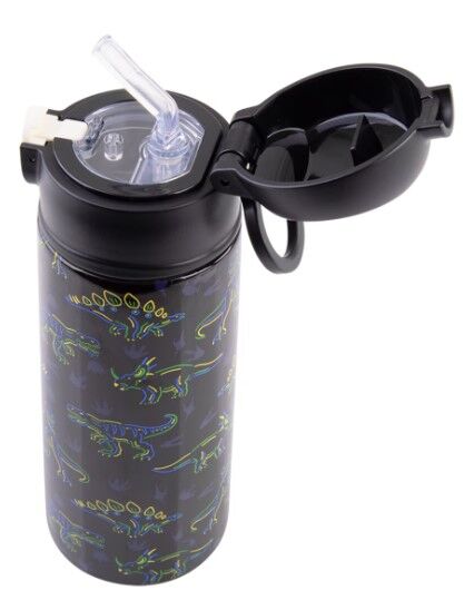 Oasis Double Wall Insulated Sipper Straw Kid's Drink Bottle - 550ml Neon Dinosaurs