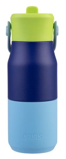 Oasis Double Wall Insulated Sipper Jnr Drink Bottle - 400ml Peacock Blue