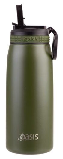 Oasis Sports Double Wall Insulated Water Bottle with Sipper - 780ml Forest Green