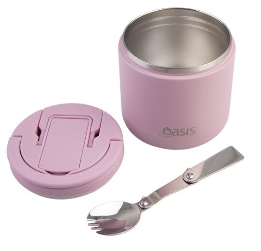 Oasis Double Wall Insulated Quick Release Lid & Spork Food Flask - 500ml Blush