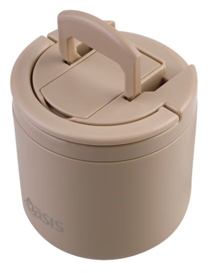 Oasis Double Wall Insulated Quick Release Lid & Spork Food Flask - 500ml Latte