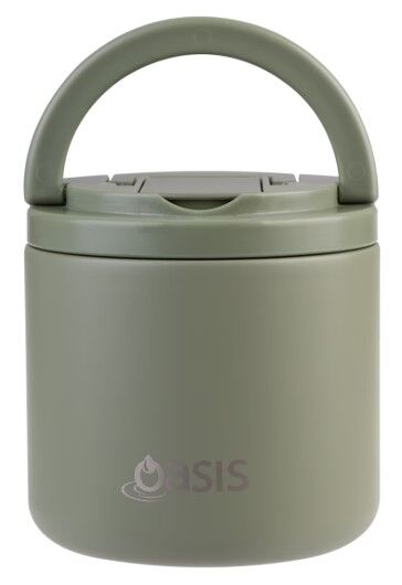 Oasis Double Wall Insulated Quick Release Lid & Spork Food Flask - 500ml Olive Green