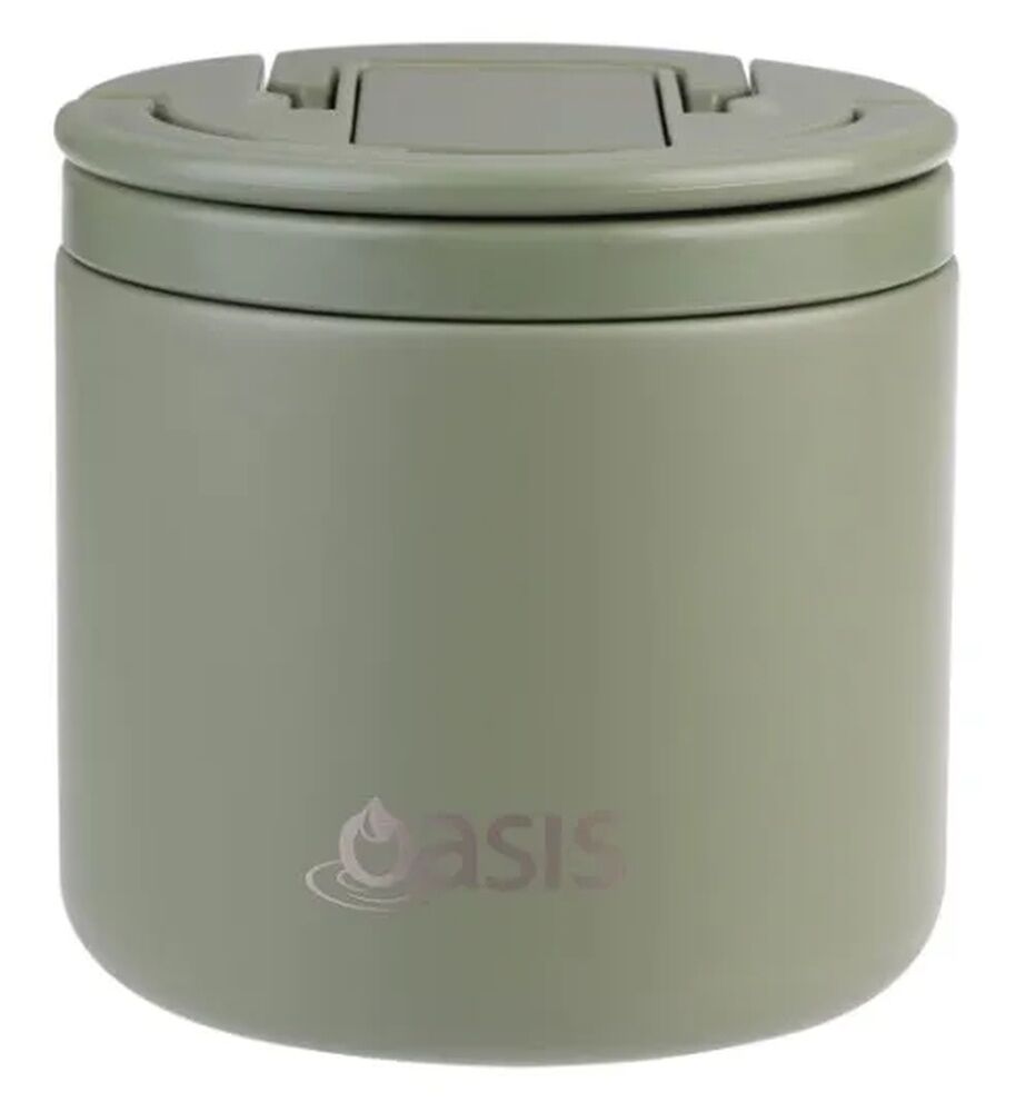 Oasis Double Wall Insulated Quick Release Lid & Spork Food Flask - 500ml Olive Green
