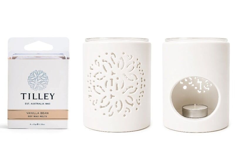 Tilley Ceramic Wax Melt Burner and Soy Wax Melts Set - Vanilla Bean