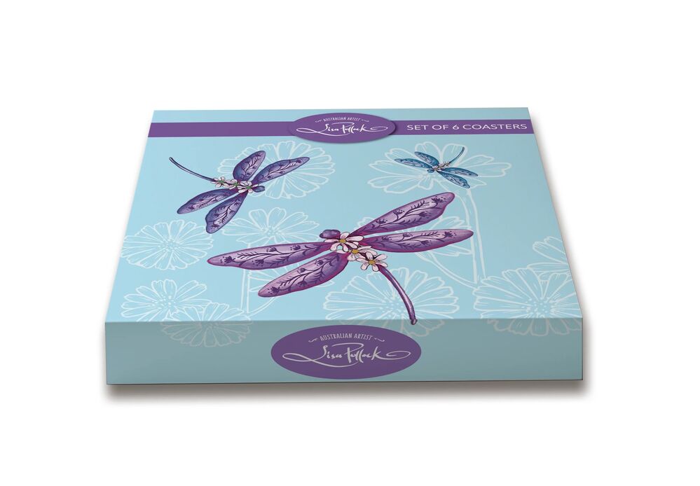 Lisa Pollock - Coasters Lavender Dragonflies (Set of 6)
