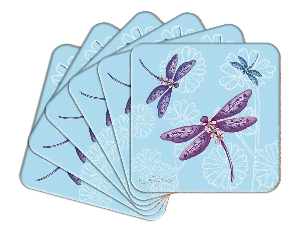 Lisa Pollock - Coasters Lavender Dragonflies (Set of 6)