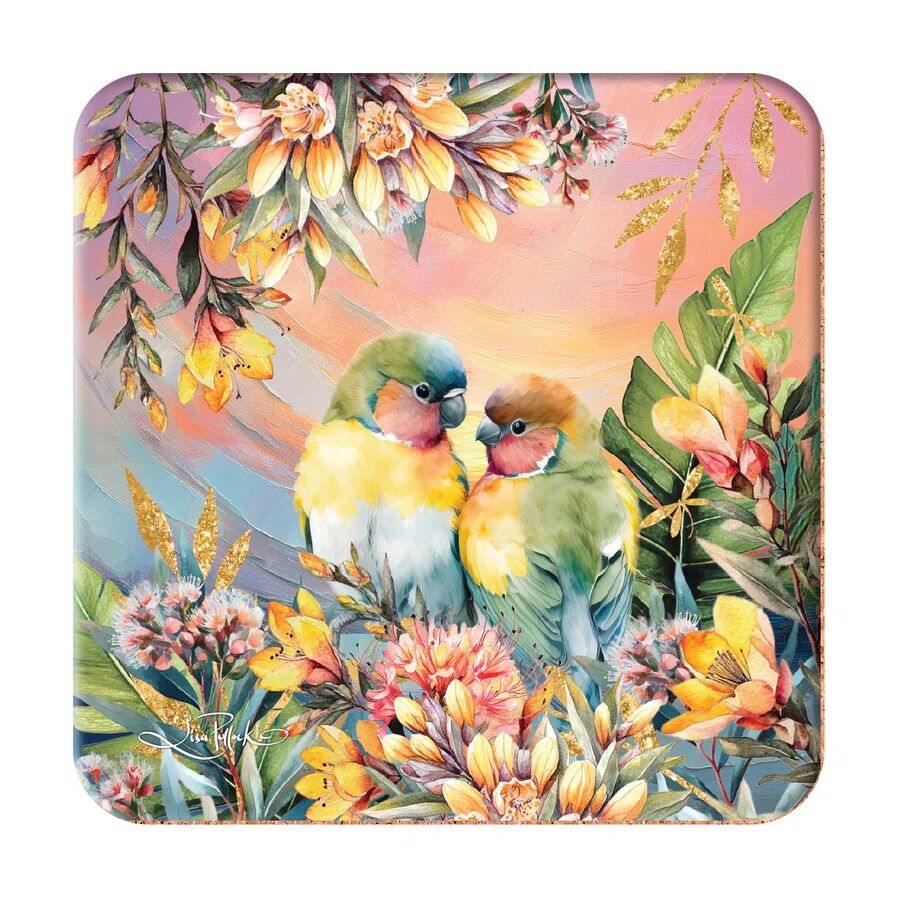 Lisa Pollock - Coasters Sunset Love Birds (Set of 6)