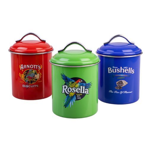 Rojo - Arnott's Bushells & Rosella Canisters - Red Blue & Green (Set of 3)