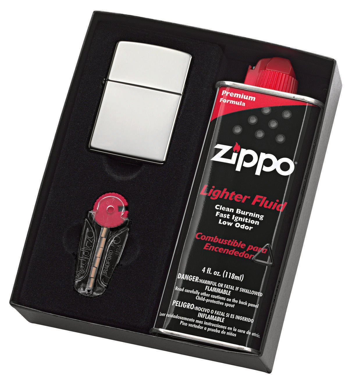 Zippo Gift Set - Lighter and Fluid - High Polished Chrome