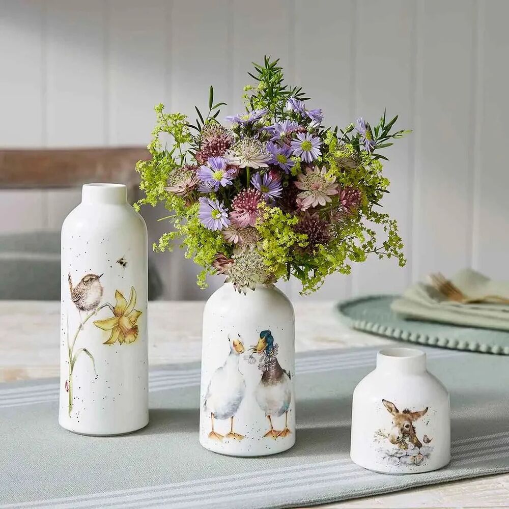 Royal Worcester Wrendale Designs Vases - Bird, Ducks, Donkey (Set of 3)