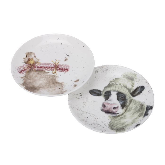 Royal Worcester Wrendale Christmas Coupe Plates - Christmas Cracker & Moo-rry Christmas (Set of 2)