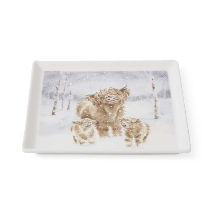 Royal Worcester Wrendale Designs Square Plate - A Highland Christmas Highland Cow