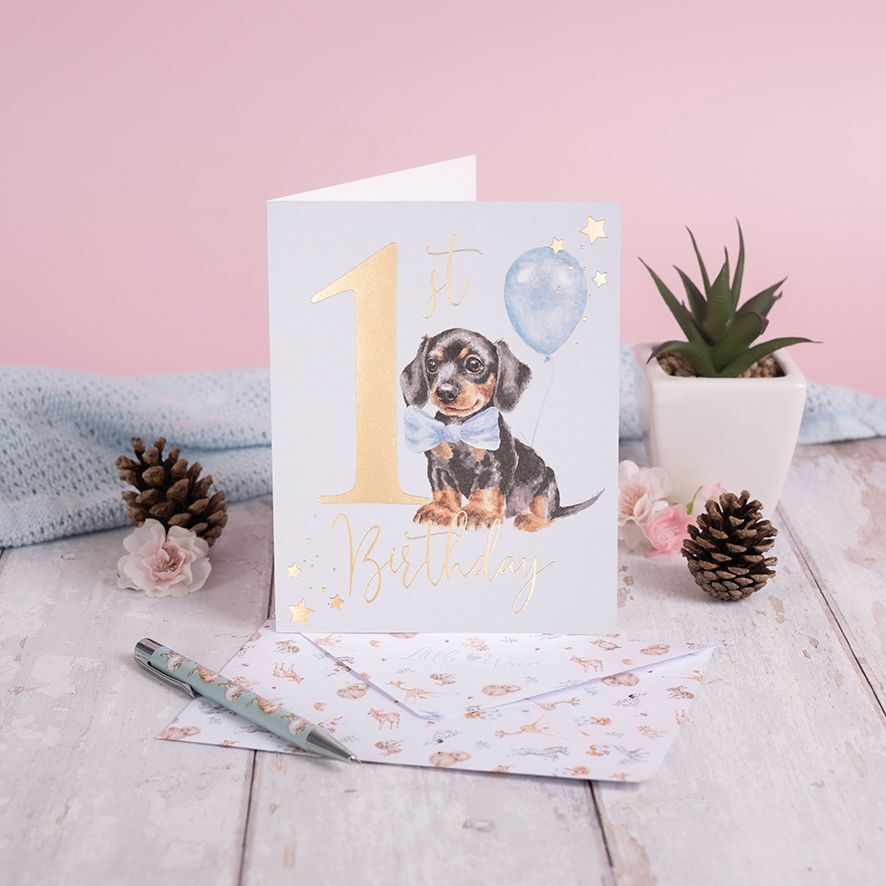Wrendale Designs Greeting Card - 1st Birthday (Boy) 'A Pawsome Day'