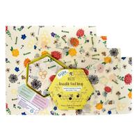 Buzzee Organic Beeswax Reusable Food Wraps - Bees At Work (4 Pack)