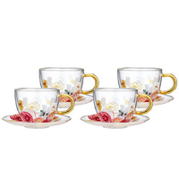 Springtime Soiree - Double Walled Glass Cup & Saucer 4 Pack