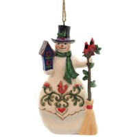 Jim Shore Heartwood Creek - Snowman With Cardinals and Birdhouse Hanging Ornament