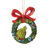 Dr Seuss The Grinch by Jim Shore - Grinch Peeking Through Wreath Hanging Ornament
