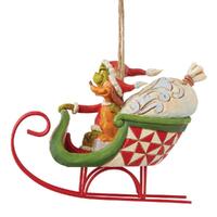Dr Seuss The Grinch by Jim Shore - Grinch And Max In Sleigh Hanging Ornament