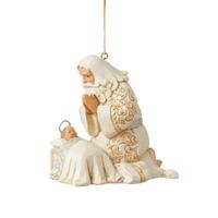 Jim Shore Heartwood Creek Holiday Lustre - Santa Kneeling Over Baby Jesus Hanging Ornament