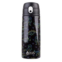 Oasis Double Wall Insulated Sipper Straw Kid's Drink Bottle - 550ml Neon Dinosaurs