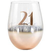Rose Gold Stemless 21st Birthday Wine Glass