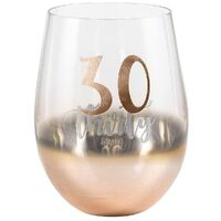 Rose Gold Stemless 30th Birthday Wine Glass