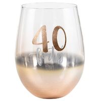 Rose Gold Stemless 40th Birthday Wine Glass