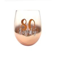 Rose Gold Stemless 80th Birthday Wine Glass
